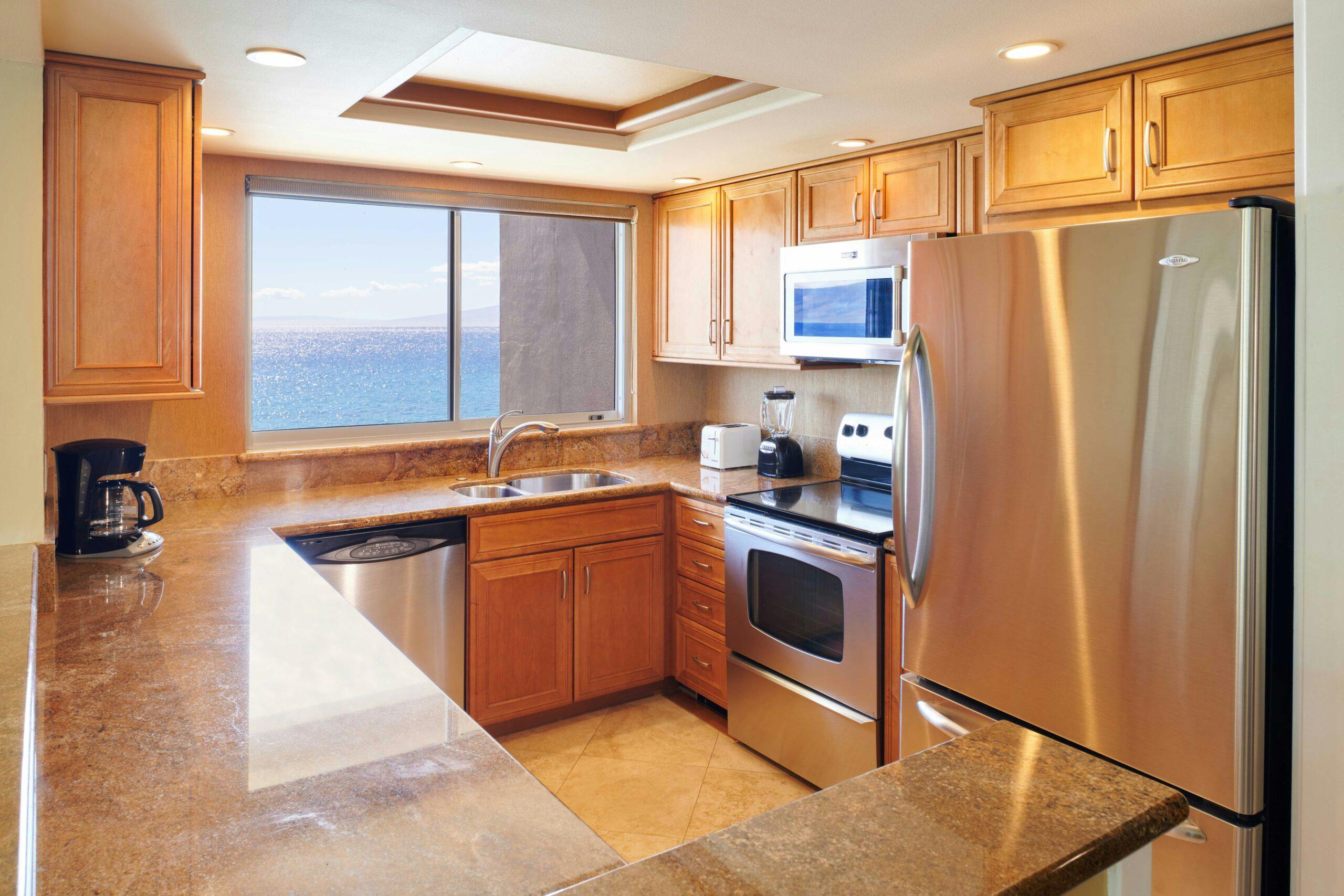 Aston at The Whaler on Kaanapali Beach 1BDRM 2BA Oceanfront Kitchen 651 002 scaled