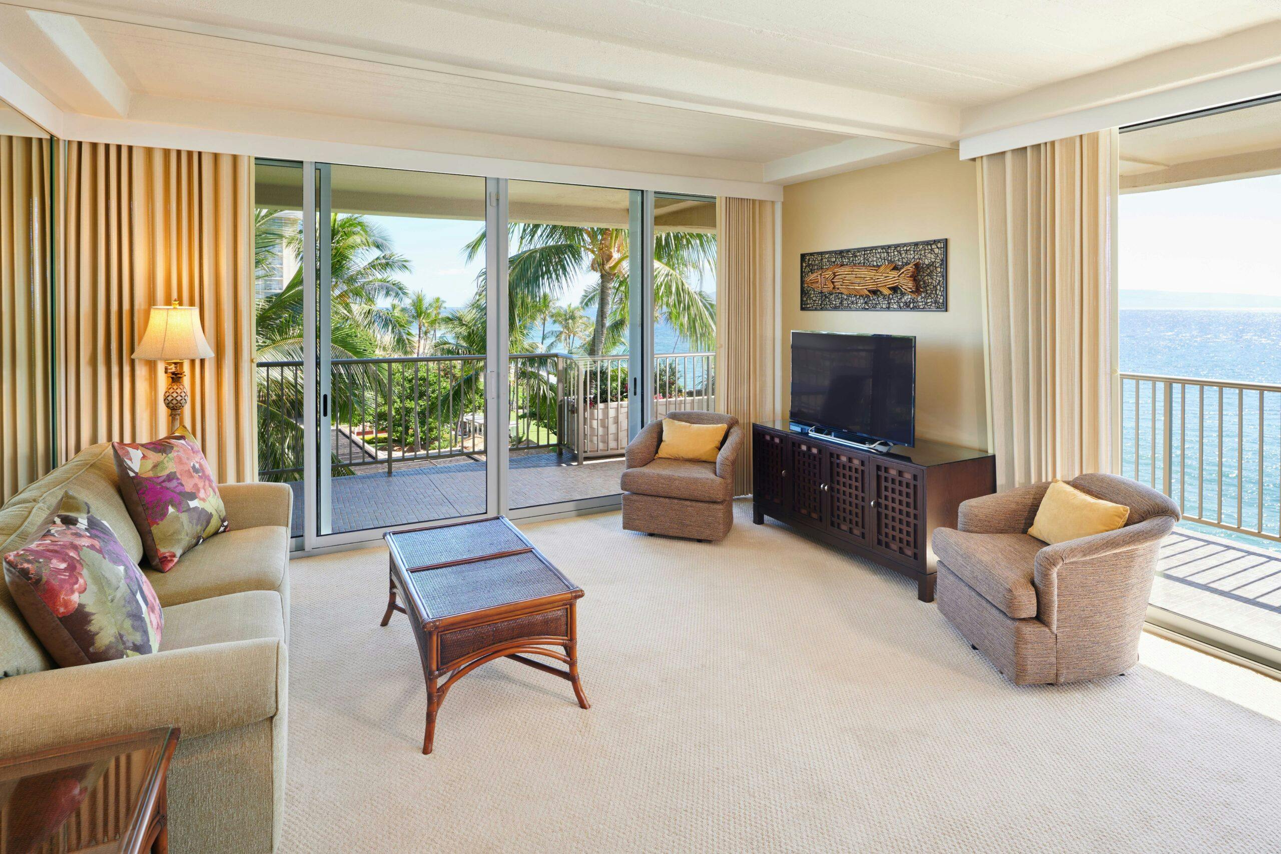 Aston at The Whaler on Kaanapali Beach 1BDRM 2BA Oceanfront Living Area 651 009 scaled